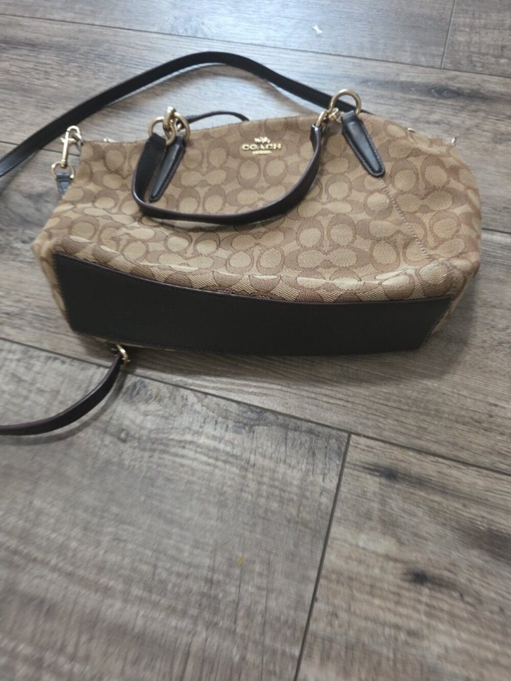 Coach VTG Beige/Brown Canvas and Leather Kelsey Satchel Crossbody - Signature C - Picture 2 of 12